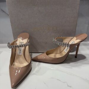 Jimmy Choi Bing Patent Crystal Strap High Heel Pumps!